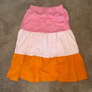 Lands' End Womens Maxi Skirt Size Small 6-8 Stretchy Pink Orange GUC